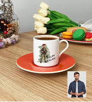 Kişiye Özel Karikatürlü Asker Türk Kahvesi Fincanı Askere Hediye Asker Sevgiliye Hediye (Turuncu)