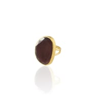 Kadir Jewellery 22 Ayar Altın Kaplama Kadın Fosil Taşlı Yüzük (Bordo)