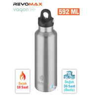 Revomax 592 ML Büyük Kapasiteli Özel Kapak Sistemli 18saat Sıcak/36 Saat Soğuk  Çelik Termos -592ML  (Gri)