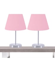 A&G Krom Gövdeli İkili Abajur Seti Kumaş Başlık (Pembe)