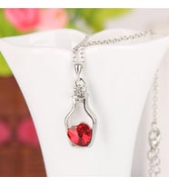 Kalp Kristal Taşlı Şişe Kolye (Kırmızı)