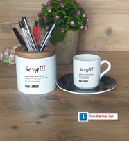 Sevgiliye Hediye Hediyeleri Türk Kahvesi Fincanı Kırmızı, Kalemlik Kişiye Özel Hediye (Model 5)
