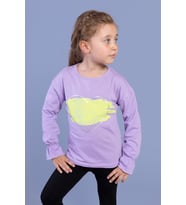 Toontoy Kız Çocuk Kol Ucu Lastikli Taş İşlemeli Baskılı Tişört (Lila)