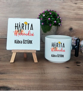Harita Mühendisi Hediye Seti Kupa Bardak T Kulplu ve Dekoratif Taş Mühendisler Günü Hediye (Model 6)
