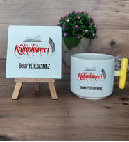 Kütüphaneci Hediye Seti Kupa Bardak T Kulplu ve Dekoratif Taş Kütüphaneciye Hediye (Model 5)