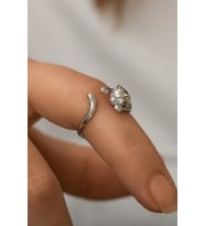Papatya Silver 925 Ayar Gümüş 0,03 Karat Pırlanta Gözlü Kedi Yüzük (Rodyum)