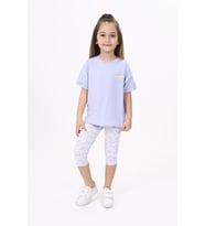 Toontoy Kız Çocuk Göğsü Cute Chamomle Baskılı Kaprili Takım (Mavi)
