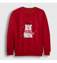 Presmono Unisex Bordo Polar Bear Kutup Ayısı Yılbaşı Sweatshirt 270747tt (Kırmızı)
