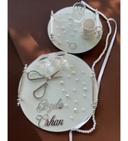 Beloved Gümüş Beyaz İncili Söz Tepsisi Nişan Tepsisi ve Damat Kahve Fincan Tepsi 1 (Gri)