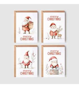 8’li Yılbaşı Noel Baba Kartpostal Seti, Mutlu Yıllar Kartı, Yeni Yıl Kartları