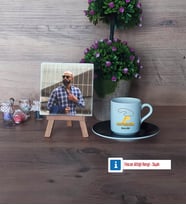 Antrenör Fotoğraflı Dekoratif Taş, Ahşap Altlıklı Türk Kahvesi Fincanı Hediye (Model 7)