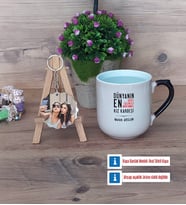 Kız Kardeş Kupa Bardak Beyaz ve Fotoğraflı Ahşap Anahtarlık Hediye (Model 10)