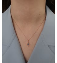 Mavi kaya opal doğal taşlı kutup yıldızı model bayan gümüş kolye (Rose)