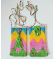 Çok Renkli Örgü Telefon Çantaları , Handmade Wayuu Telefon Kılıfı,  El yapımı Telefonluk (Fıstık Yeşili)