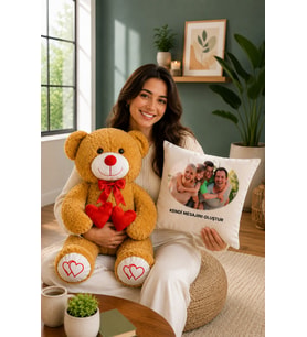 85 cm Bobo Peluş Ayıcık & Kişiye Özel Yastık (Model 2)