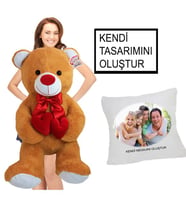 85 cm Bobo Peluş Ayıcık & Kişiye Özel Yastık (Model 2)