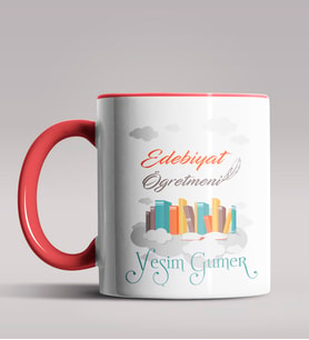 Kişiye Özel Edebiyat Öğretmeni Tasarımlı Siyah Renk Kupa 2 (Kırmızı)