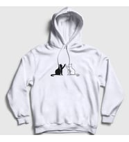 Presmono Unisex Beyaz Black And White Cats Kedi Kapüşonlu Sweatshirt 287259tt (Beyaz)