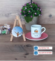 Voleybol Antrenörü Türk Kahvesi Fincanı Ahşap Altlıklı ve Fotoğraflı Ahşap Anahtarlık Hediye (Model 6)