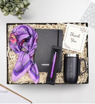 Kişiye Özel Kulplu 280 ML Çelik Termos & Defter & Gümüş Renk Detaylı Tükenmez Kalem & Fular Hediye Seti (Model 4)