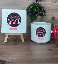 Love Your Self Hediye Seti Kupa Bardak T Kulplu ve Dekoratif Taş Arkadaşa Hediye, Anneye Hediye (Model 1)