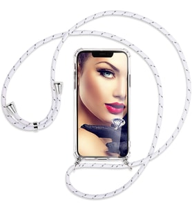 Apple iPHONE  12 PRO Kılıf Boyun  Askılı  Korumalı Siyah İpli Şeffaf Silikon (Beyaz)