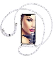 Apple iPHONE  12 PRO Kılıf Boyun  Askılı  Korumalı Siyah İpli Şeffaf Silikon (Beyaz)