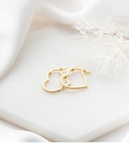 925 Ayar Gümüş Zirkon Taşlı Kalp Küpe (Gold)