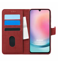 Microsonic Samsung Galaxy A24 Kılıf Fabric Book Wallet Siyah (Kırmızı)