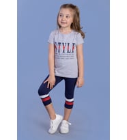 Toontoy Kız Çocuk Taytlı Takım ( Gri-Melanj)