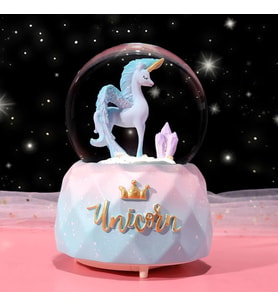Unicorn Işıklı Müzikli Püskürtmeli Büyük Boy Kar Küresi (Mavi)