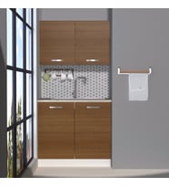 Decoraktiv Mini 90 MDF Hazır Mutfak Dolabı - Tezgah Dahil - Parlak Beyaz (Ceviz)