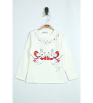 Toontoy Kız Çocuk T-Shirt Yaka İnci Taş (Ekru)
