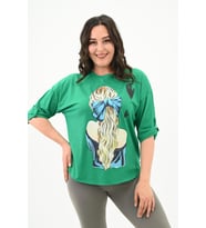 Kadın Büyük Beden Kalp Baskılı Oversize T-shirt 1773-3-24 (Benetton)