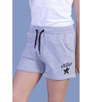 Toontoy Kız Çocuk İki Yanı Cepli Baskılı Şort ( Gri-Melanj)