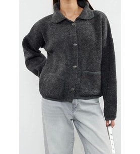 Kadın Modern Tarz Oversize Polo Yaka Regular Triko Hırka (Antrasit)