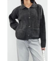 Kadın Modern Tarz Oversize Polo Yaka Regular Triko Hırka (Antrasit)