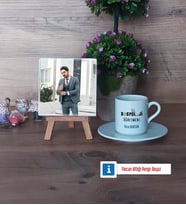 Sosyoloji Öğretmeni Fotoğraflı Dekoratif Taş, Ahşap Altlıklı Türk Kahvesi Fincanı Hediye Öğretmenler Günü Hediyesi (Model 2)