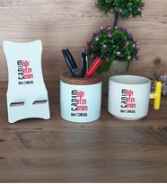 Öğretmene Hediye Canım Öğretmenim Hediye Sepeti Kupa Bardak T Kulplu, Kalemlik ve Ahşap Telefon Standı Öğretmenler Günü Hediyesi (Model 5)