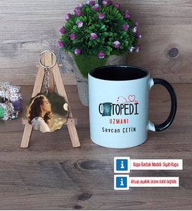 Ortopedi Uzmanı Kupa Bardak Beyaz ve Fotoğraflı Ahşap Anahtarlık Hediye (Model 11)