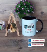 Ortopedi Uzmanı Kupa Bardak Beyaz ve Fotoğraflı Ahşap Anahtarlık Hediye (Model 11)