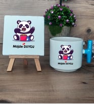 Sevimli Panda Hediye Seti Kupa Bardak T Kulplu ve Dekoratif Taş Arkadaşa Sevgiliye Hediye (Model 3)