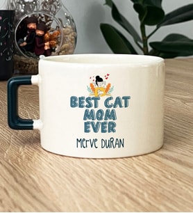 Kişiye Özel Best Cat Mom Ever Hediye Lüks Fincan En İyi Kedi Annesi (Koyu Yeşil)