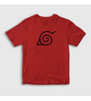 Presmono Unisex Çocuk Beyaz Konoha Anime Naruto T-Shirt 133357tt (Kırmızı)