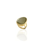 Kadir Jewellery 22 Ayar Altın Kaplama Kadın Fosil Taşlı Yüzük (Zeytin Yeşili)