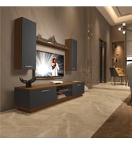 Decoraktiv Eko 5DB Mdf Dvd Tv Ünitesi Tv Sehpası - Parlak Beyaz (Antrasit - Ceviz)