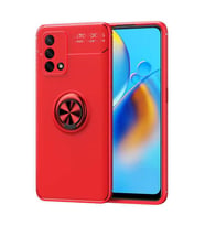 Oppo A74 4G Kılıf Mıknatıslı Yüzüklü Standlı Yumuşak Silikon Kapak Ravel (Kırmızı)