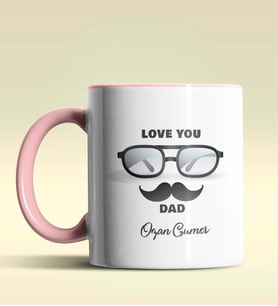 Kişiye Özel Love You Dad 2 Tasarımlı Siyah Kupa Bardak (Pembe)
