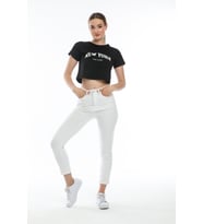 Süperlife Kadın Newyork Baskılı  Slim Fit  Tişort  SPR21Y15 (Siyah)