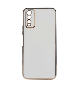 Vivo Y20 Kılıf Kenarları Gold Kamera Korumalı Renkli Pastel Silikon Açık Yeşil BARK (Beyaz)